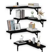 DelSol Corner Floating Shelves Wall Mounted 4pcs Set Rustic Wood Storage Shelf (2 Colours)