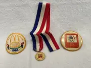 McDonalds 1984 Olympics Button, Cloth Patch, & Swimming Medal NOS VERY RARE!!!