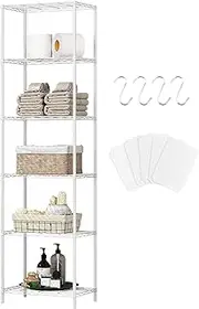 6-Tier Storage Shelves Standing Shelving Metal Units, Adjustable Height Wire Shelf Display Rack for Pantry Laundry Bathroom Kitchen (White)