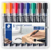 STAEDTLER 350 LUMOCOLOR PERMANENT MARKER Chisel Tip Assorted Wallet of 8