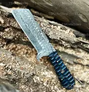 Custom Handmade Damascus Steel Bull Cutter Knife with Pancake Leather Sheath