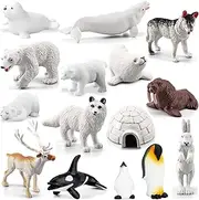[ONEST] 15 Pieces Mini Arctic Animals Toys Set Polar Animal Figurines Plastic Arctic Tundra Deer Toy Animal Small White Bear Arctic Fox for Kids Birthday Gift