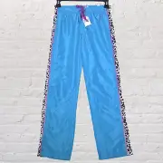 Justice Girls Blue Athletic Track Pants Purple Trim Leopard Print Size 10 NWT
