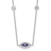 Sterling Silver Rhodium-Plated Enameled Cz Evil Eye Necklace