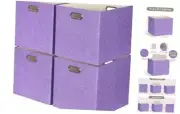 13x15x13 Storage Cube Bins, Foldable Storage Cubes, Fabric Organizer Purple