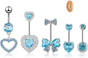 [LAXPICOL] 5Pcs Belly Button Bars, Stainless Steel Belly Button Piercing with Blue CZ,14G 10mm Heart Bow Belly Bar Belly Bars, Internally Threadedr Belly Bar Body Piercing Jewelry