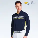 【JACK NICKLAUS 金熊】GOLF男款立領印花POLO衫/高爾夫球衫(藍色)