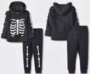 12M 2T Halloween Skeleton Spider Hooded Jersey T-shirt & Fleece jogger pants set