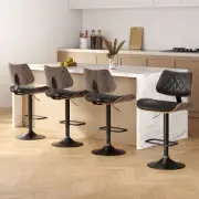 4 Black Bar Stools Kitchen Dining Chairs Adjustable Height PU Leather Set -BKX4