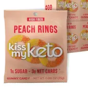 Almost Sugar-Free Peach Rings - Low Calorie, High Fiber Keto Snacks 32-Pack