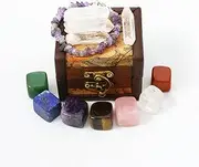 Nvzi Crystals and Healing Stones Set in Wooden Display Box, Gemstones and Crystals Kit, 7 Chakra Stones, Raw Crystals for Beginners, Witchcraft Supplies and Tools, Spiritual Gifts for Women