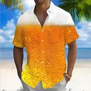 Men's Optical Illusion Oktoberfest Beer Shirt Summer Shirt Button Up Shirt Short Sleeve Fashion Casual Outdoor Holiday Summer Spring Turndown 3D Print Collared
