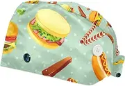 [WOSHJIUK] Working Hat 2 Pack Scrub Caps for Women,Hamburgers Fast Food,Tie Back Cap Adjustable Scrub Hat