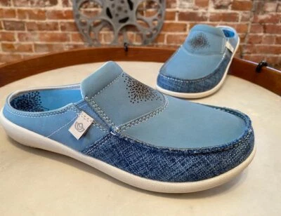 Spenco Orthotic Niagara Blue Memory Foam Nubuck Mules Siesta Blume New