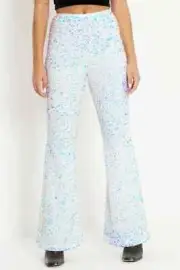 BlackMilk Sparkle Sparkle Holo Sequin Velvet HW Flare Pants Size 12 NEW