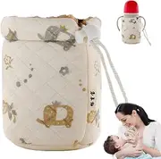 Baby Bottle Sleeves, 240ml Thick Lambswool Liner Warm Baby Bottle Cover with Lanyard Cute Animal Pattern Glass Feeder Warm Pouch for Toddler