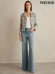 Reiss Grey Check Carly Cotton Blend Check Cropped Jacket (F51299) | $610
