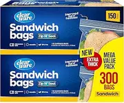 Clearware Sandwich Bags - Resealable Plastic Food Storage Bags For Lunch, Small Snacks - Reusable Zipper Lock Containers for Fruit, Veggies - Freezer & Microwave-Safe, Strong Seal - 2 Boxes, 300 count