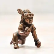 Antique Style Copper Handmade Copper Bal Krishna Statue For Home Temple Decor