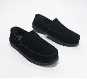 New Clarks Men's Suede Berber Lined Moccasin Slippers Black Size 9 Shoes