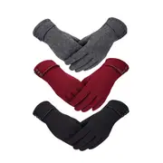 Nevenka 3 Pairs Women Winter Gloves Warm Touchscreen Windproof Gloves-BlackGrayWine Red
