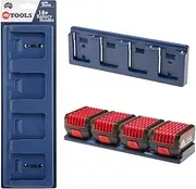 [48 Tools] The Original inventers of The 4 Battery Holder Wall Mount for Bosch 18v UV Stabilised ABS Plastic, Secure Locking Mechanism, for Workshop, Truck, Van, Trailer Tool Storage