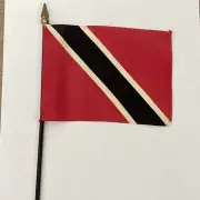 New Trinidad & Tobago Mini Desk Flag - Black Wood Stick Gold Top 4” X 6”
