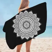 Simple Black and White Mandala Microfiber Beach Towel