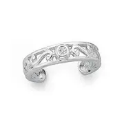 Sterling Silver Cubic Zirconia Scroll Toe Ring in Clear