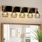 5 Light Farmhouse Bathroom Light Fixtures, Wood Bathroom Light Fixtures over Mir