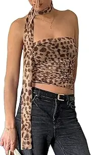 [YELLOOP] Cheetah Print Top Y2k Tube Top Leopard Print Coquette Mesh Summer Cute Camisole Going Out Tops