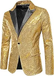 [Lars Amadeus] Sequin Blazer for Men's Peak Lapel Color Block Shiny Sparkly Sports Coat