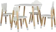 Keezi Kids Table and Chairs Set, Children Study Chair Desks Dining Tables Drawing Eating Painting Learning Activity Play Setting Home Living Room Bedroom Outdoor Furniture, Durable White