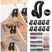 10pcs Clothes Hanger Connector Hook, Non-Slip Velvet Coating Hangers, Flocking Hanger Extender Hooks Space Saver Heavy Duty Clothes Hangers Hooks for Closet Or