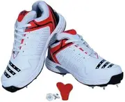 FIRE FLY HOWZATT Full Spike Cricket Shoes for Men's White Red PU Breathable Ultralight with Metal Nails & Tool (10 Us)