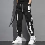 Lettering Strappy Cargo Harem Pants Black - M