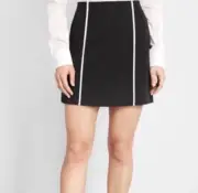 Modcloth Black Pencil Mini Skirt White Piping Stripes Stretch 2 NWT