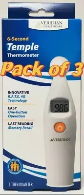 Thermometer Mini Temple Touch Sensor 6 Second, Veridian (Pack of 3)-
