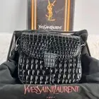 Complete With Vanity Case Yves Saint Laurent Shoulder Bag Crocodile Embossed