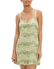 [American Eagle] Floral Button-Front V-Neck Mini Dress in Green
