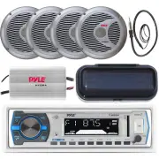 New PLMRB29W Pyle Marine Radio w/Cover, 6.5" Speakers, Antenna, 400W Amplifier