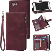 RANYOK Wallet Case for iPhone SE 2022 5G / 7/8/SE 2020 [4.7"] - RFID Blocking, PU Leather, Zipper Flip, Wrist Strap, Kickstand, Wine Red