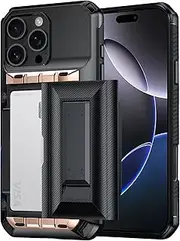 Hovisi for iPhone 16 Pro Max Case with Card Slot & Stand [4-5 Cards] [Sliding Card Slot] Military Protection 360 Degree Shockproof Mobile Phone Case, for iPhone 16 Pro Max Case with Card Slot