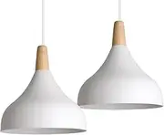 iDEGU Set of 2 Retro Pendant Light Modern Style Drop Hat Ceiling Light E27 Metal Pendant Lamp for Bedroom, Dining Room, Kitchen, Diameter 20 cm (White)