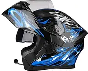 Bluetooth Modular Full Face Motorcycle Helmet ECE/DOT Approved Flip Up Front Motorbike Helmet Double Sun Visor Scooter Crash Helmets for Adults Men and Women