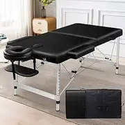 ALFORDSON Portable Massage Table 2 Fold 55cm Wide Foldable Aluminium Beauty SPA Table Treatment Waxing Adjustable Massage Bed Desk (Black)