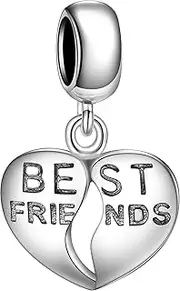 [Andante-Stones] 925 Sterling Silver Dangle Bead Charm Best Friends Best Friends Element Ball for European Beads + Organza Pouch, Sterling Silver