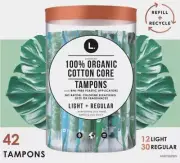 3 Boxes~L. Organic Cotton Core Tampon Multipack 12 Light + 30 Regular - 42 Total