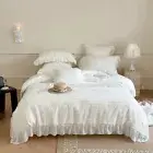 Bedding Set 4pcs 100s 3D Silk Cotton Duvet Cover Flat Sheet 2 Pillowcases White