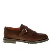 SANTONI men shoes Dark brown fine suede monk strap oxford brogues buckle fringe